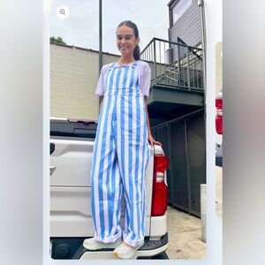 Blue and White UNC Striped Overalls